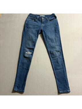 Levis 535 Super Skinny Jeans Womens 28 Distressed Ripped Knee Medium Wash Denim